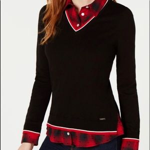 Tommy Hilfiger
Women's Black Plaid Layered-look Sweater Top/ Medium red/black